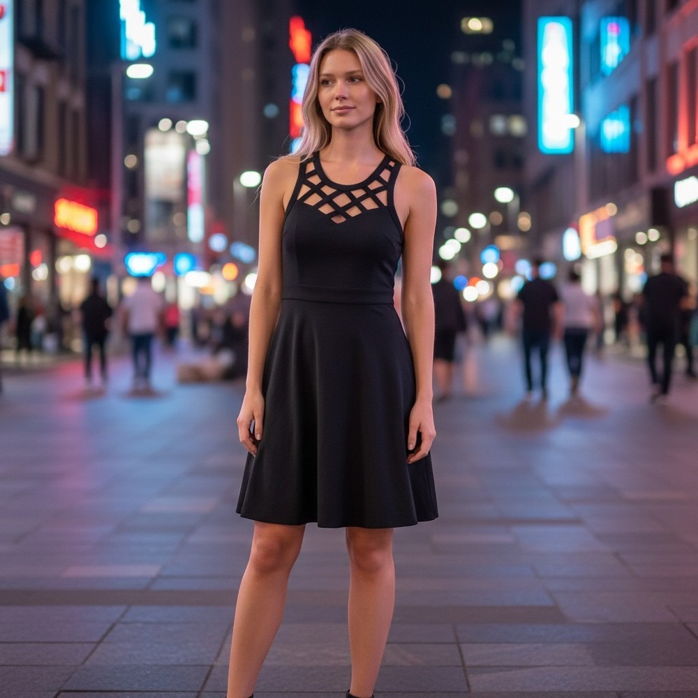 Guess Sleeveless Strappy Fit & Flare Sweetheart Neckline Cut Out Dress Black 10